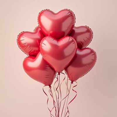 Collection of red heart-shaped balloons for celebration