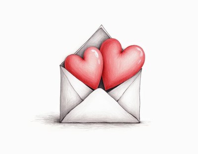 Love letters filled with hearts in an envelope
