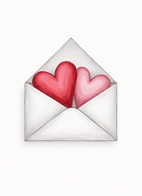 Hearts inside a letter envelope for a romantic gesture
