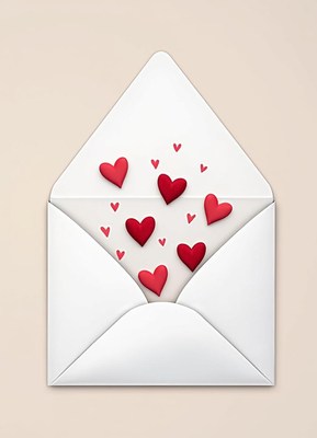 Hearts spilling from an open envelope on a soft background