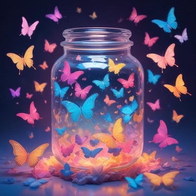 Glass Jar Filled with Colorful Butterflies