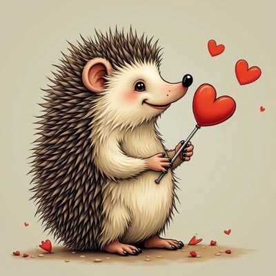 Cute hedgehog holding a heart-shaped balloon for love