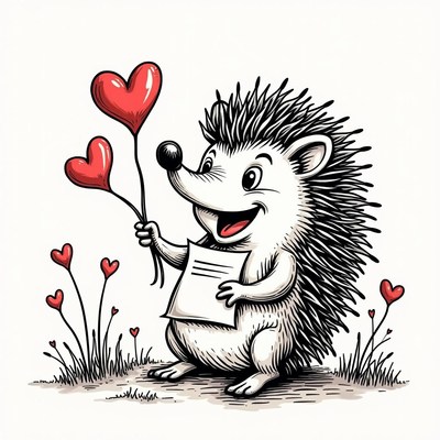 Hedgehog holds love letters on a sunny day