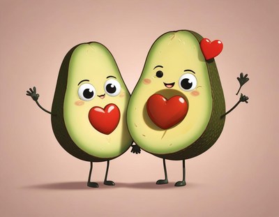 Cute cartoon avocados expressing love and friendship