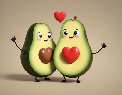Cute avocados expressing love with charming smiles