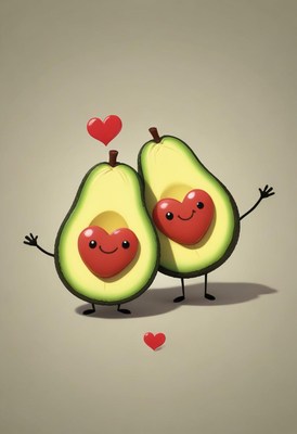 Happy avocados expressing love and friendship together