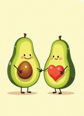 Cute avocados showing affection with a heart symbol