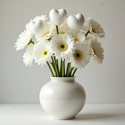 Elegant white flowers with heart-shaped accents in vase