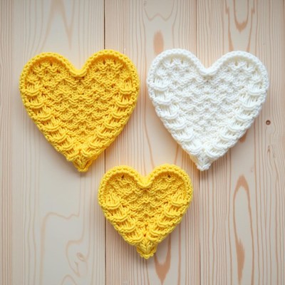 Handmade heart-shaped crochet baskets in bright colors