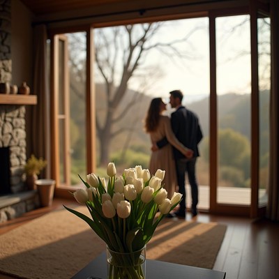 Romantic couple enjoying a peaceful moment indoors