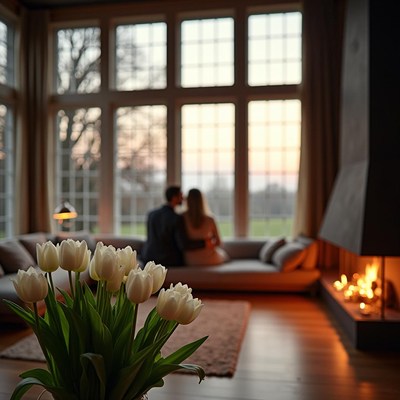Cozy evening with a couple in a warmly lit living room