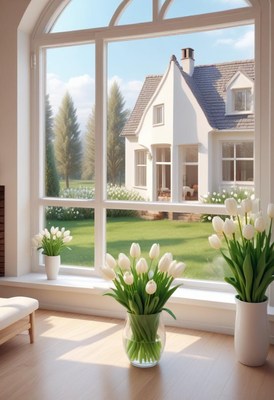 Elegant living room with a view of a serene garden