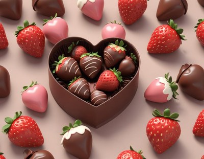 Chocolate-covered strawberries on display