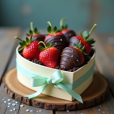 Delicious chocolate covered strawberries in a decorative box