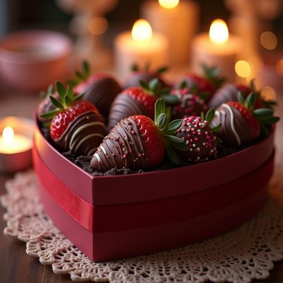 Delicious heart-shaped box of chocolate-covered strawberries