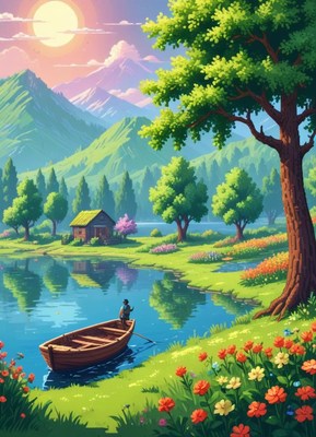 Serenity at sunrise by the peaceful lakeside