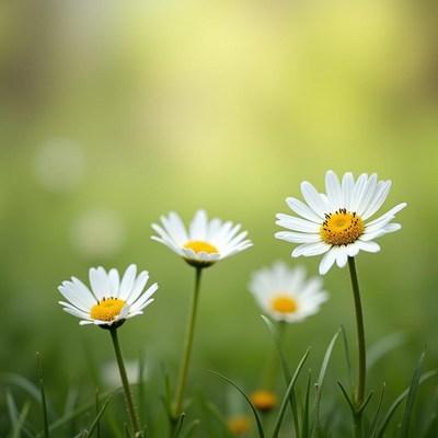 White daisies blooming in a grassy meadow during spring