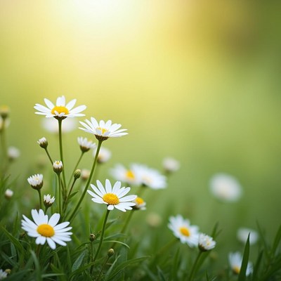 Bright white daisies blooming in a serene meadow