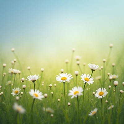 Daisies bloom in a sunny meadow during spring