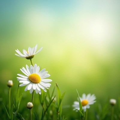 Blooming daisies in a sunlit grassy field