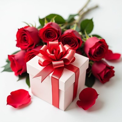 Beautiful roses and a gift box for a special occasion