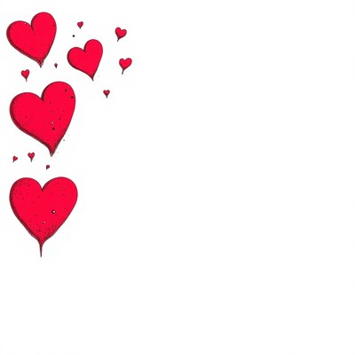 Red hearts floating against a white background