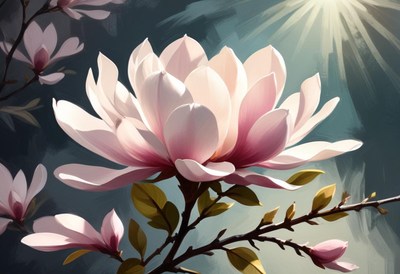 Beautiful magnolia blossoms in soft sunlight
