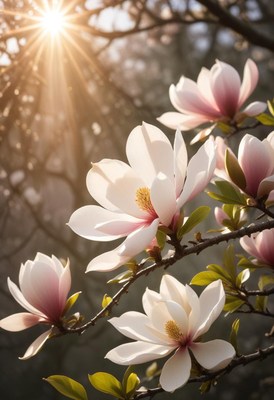 Spring blossoms illuminated by soft sunlight