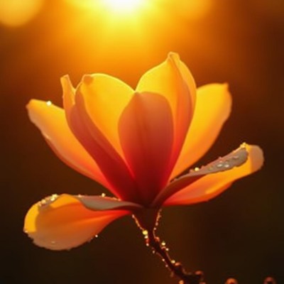 Beautiful magnolia bloom under soft golden sunlight