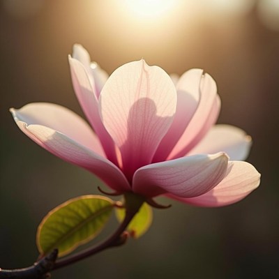 Magnolia flower blooming in soft evening light