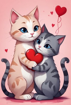 Cats embracing with love on a pink background