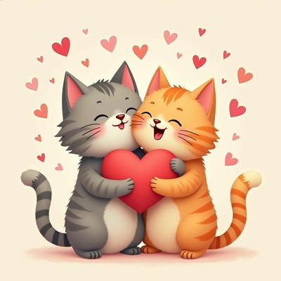 Cute cats share love with a heart on a joyful background
