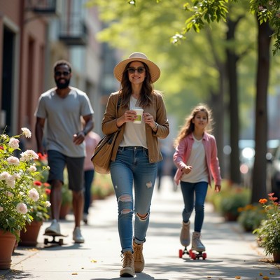 Family enjoying a sunny day while walking in the park