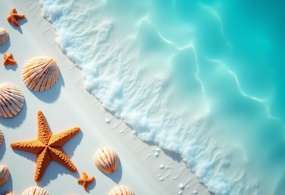 Sea Shells and Starfish on Beach