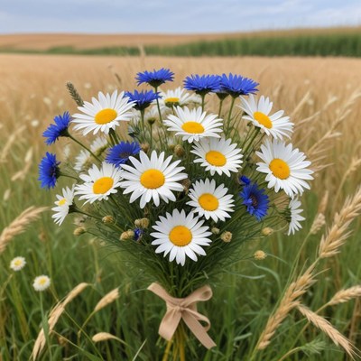 Beautiful wildflower bouquet in a golden field