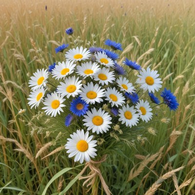 Beautiful wildflowers in a grassy field