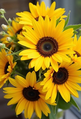 Bright sunflowers in a cheerful bouquet for decoration