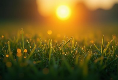 Natural grass illuminated by morning sunlight