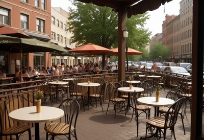 Outdoor dining experience at a vibrant city cafe