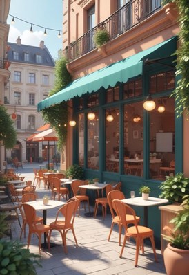 Charming outdoor cafe setting in a european square
