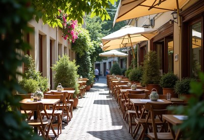 Charming outdoor dining area in a quiet alleyway