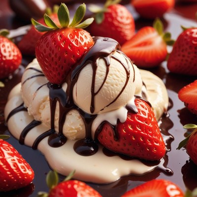 Delicious dessert featuring strawberries and ice cream