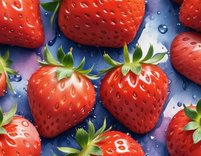 Dewy strawberries on a vibrant background
