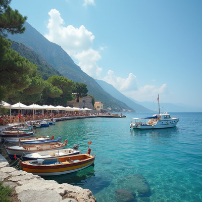Beautiful coastal view with boats in clear water