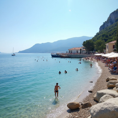 Relaxing beach day in a serene coastal town