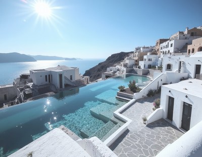 Idyllic santorini resort with stunning infinity pool view