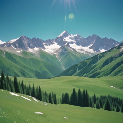 Majestic mountains with green valleys and clear skies