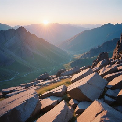 Breathtaking sunrise over rocky mountain landscape