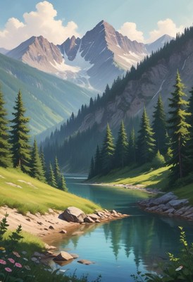 Serene mountain landscape with a crystal clear river
