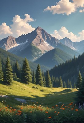 Majestic mountain landscape with green valleys and clouds